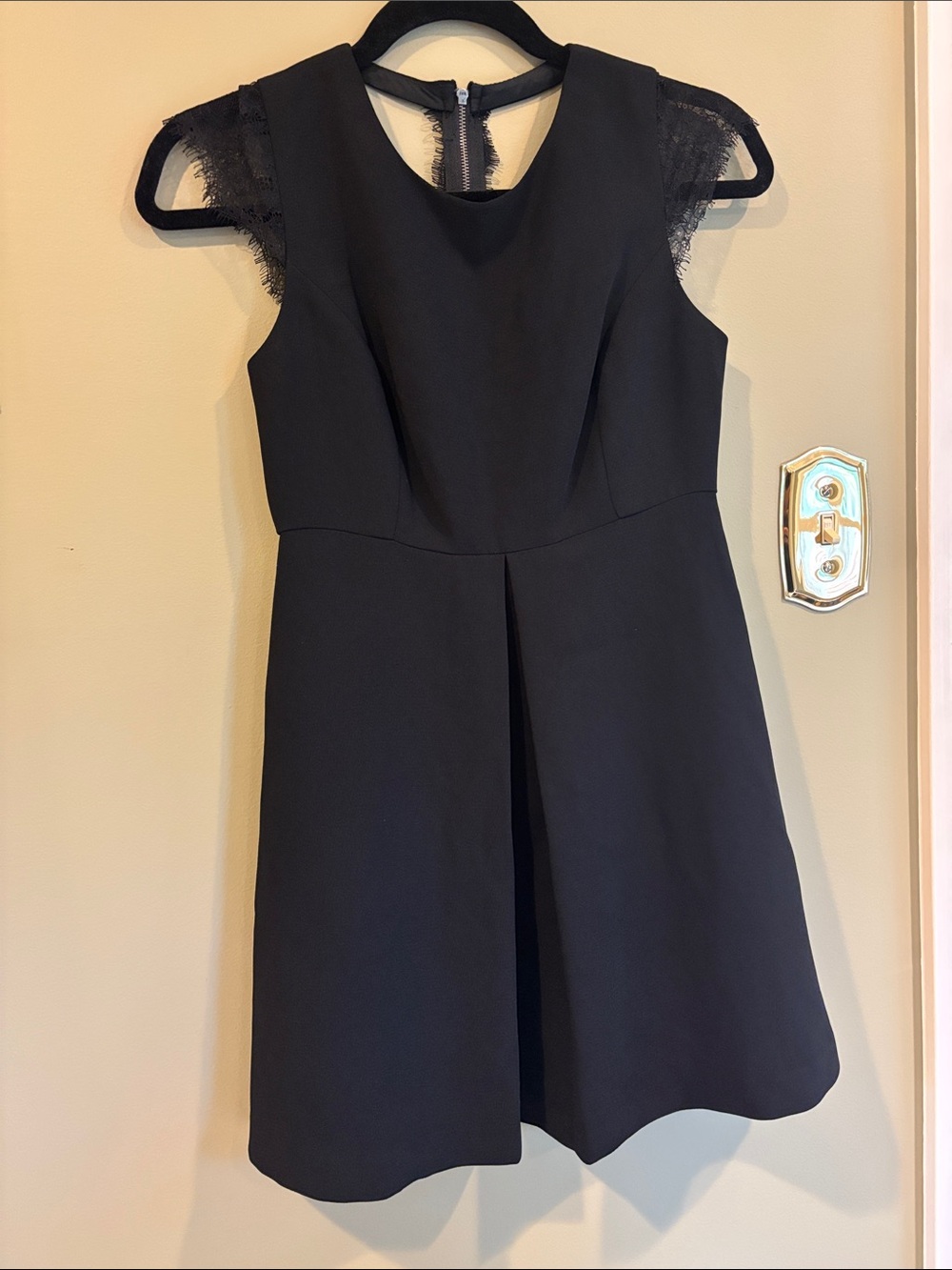 BCBGeneration Black Sleeveless A-Line Dress with Lace Trim